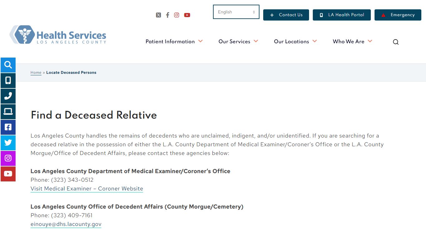 Locate Deceased Persons - Health Services Los Angeles County